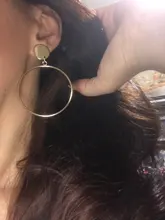 Pendientes de Clip redondos grandes para mujer, joyería Simple de color dorado, chapado en plata geométrico, clip para oreja hueca grande