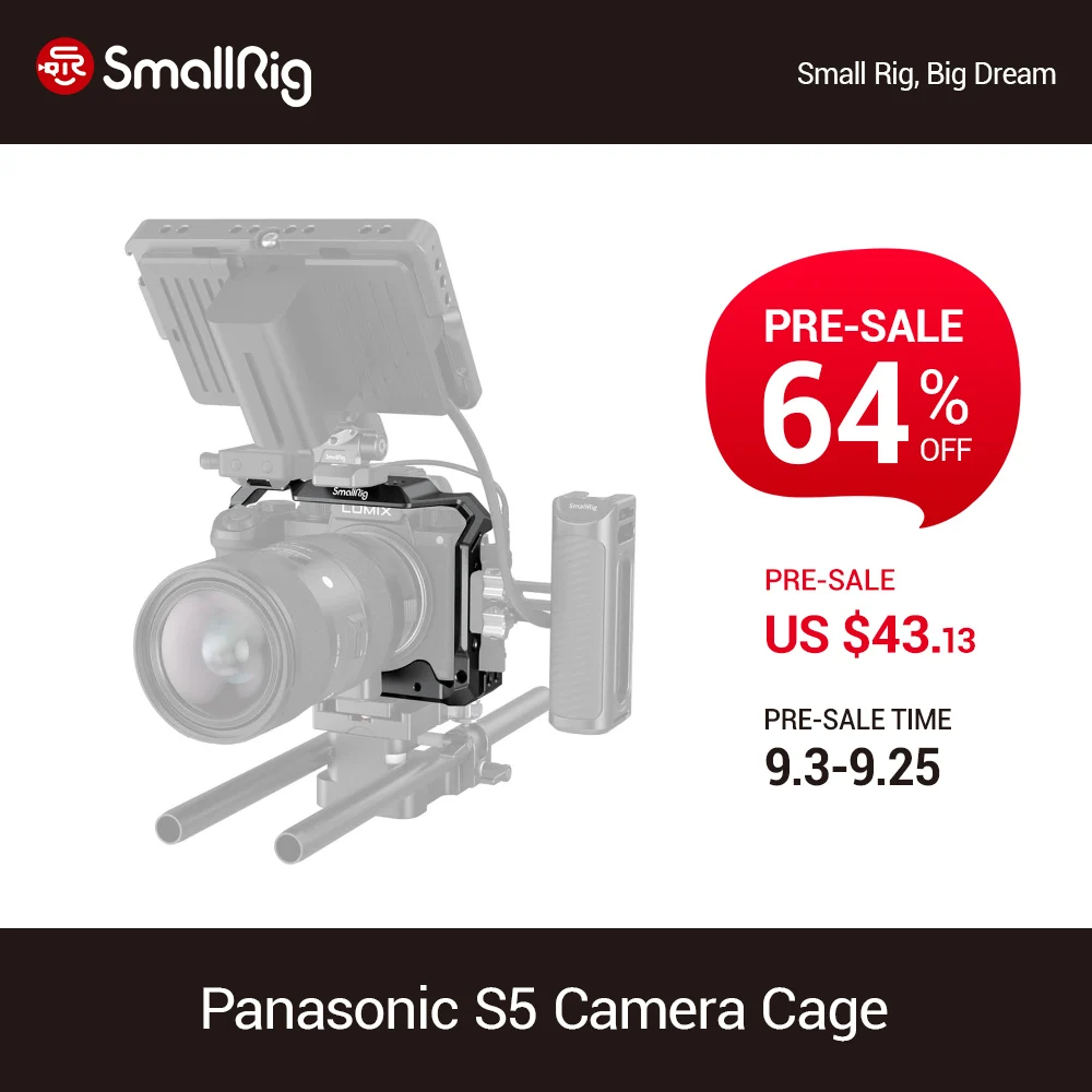 

SmallRig DSLR Cage for Panasonic S5 Camera With Cold Shoe Mount+Nato Rail+1/4"-20 & ARRI 3/8-16 Threads Video DIY Cage Rig-2983