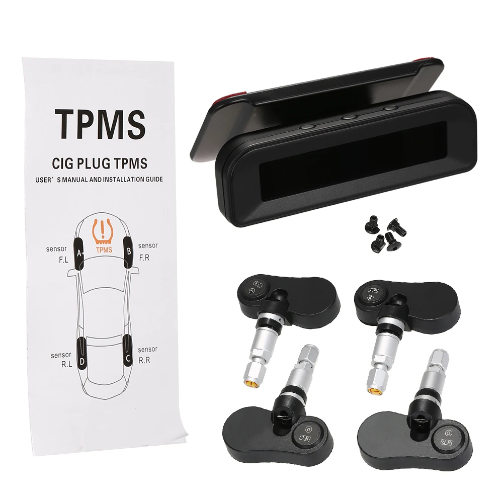 TPMS система контроля давления в шинах Беспроводная в реальном времени солнечная энергия жк-дисплей 4 внешних датчика функция сигнализации