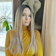 Blonde Wigs Grey Black Natural Straight Synthetic Blue Green Long Ombre Women Middle-Part