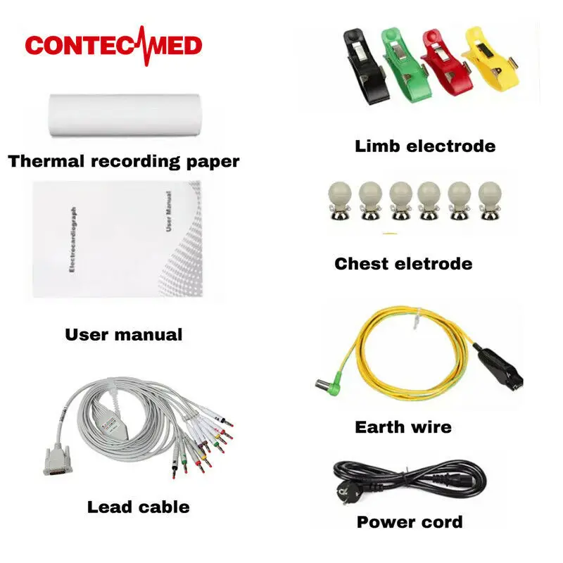 CONTEC Portable E6 Digital 6 Channel 12 lead ECG Monitor EKG Machine, Touch Electrocardiograph, USB PC Software,Interpretation