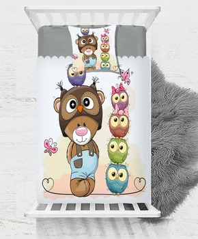

Else Funny Brown Bears Colored Cute Owls Birds 3D Print Cotton Satin Single Bedspread Bed Cover Gift Combine Pillow Cover