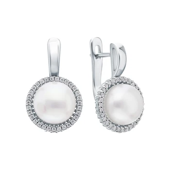 

Silver earrings with cubic zirconia and pearls cultured sunlight sample 925