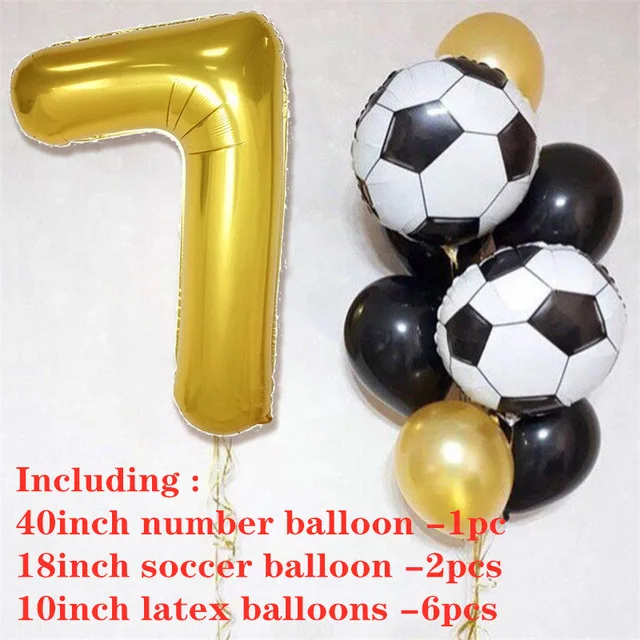 9 шт., вечерние круглые воздушные шары для футбола, черного и золотого цвета, размер 40 дюймов, воздушные шары с гелием для спорта, вечерние украшения для мальчиков - Цвет: set 8