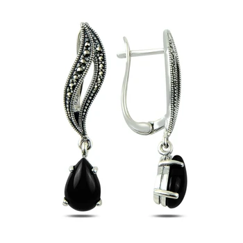 

Silver 925 Sterling Marcasite & Natural Stone Earrings