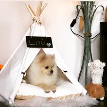 Tipi de Gato con cojín y pizarra para perros, carpa portátil para perros y casas de mascotas, tienda plegable de lona de madera para mascotas, cama para animales pequeños