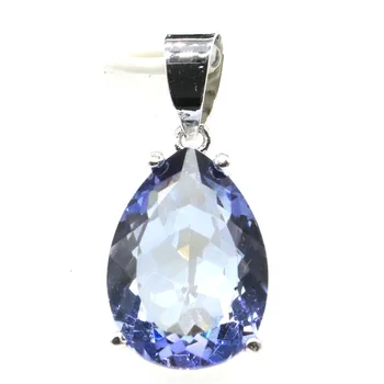 

35x13mm Jewelry Set Drop Pendant For Woman's Created Fire Mystic Violet Topaz CZ Ladies Silver Earrings