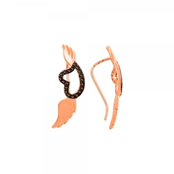 

Silver 925 Sterling Zircon Heart & Wing Ear Cuff Earrings