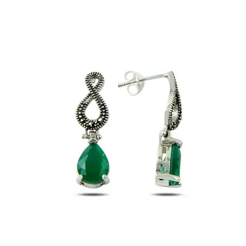 

Angemiel 925 Silver Marcasite & Drop Zircon Cubic Zirconia Infinity Earrings-Opaque Ruby Zircon