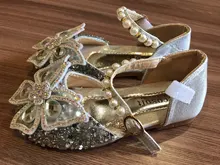 Zapatos con lazo de encaje de lentejuelas para niñas, zapatillas de baile de princesa con perlas bonitas, informales, para fiesta, boda, D721, novedad de 2020