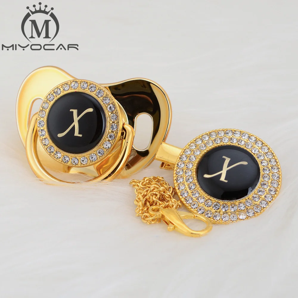 MIYOCAR имя инициалы Письмо X Элегантный Серебряный bling соска и пустышка Клип BPA бесплатно пустышка bling уникальный дизайн SGS пройти LX