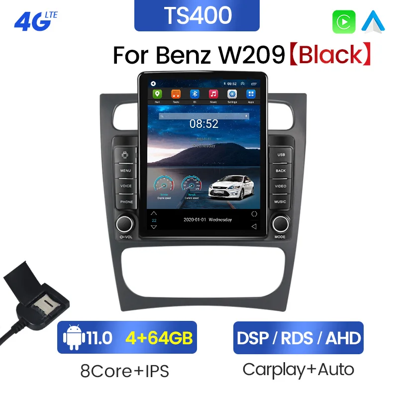 Autoradio Android 13 Pour Mercedes Classe C W203 Etc. - 9" écran, 4+64Go, Carplay Sans Fil, Android Auto, Caméra Recul