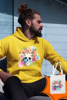 

Angemiel Wear Flowers And Skull And Crossbones Yellow Men 'S Hooded Sweatshirt Bags Kombin