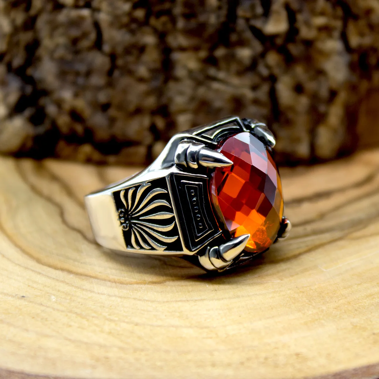 

925 Sterling Silver Ring for Men Red Zircon Stone Aqeq Onyx Jewelry fashion vintage Gift Mens Rings All Size Made in Turkey