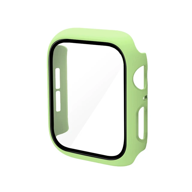 360 Full Bumper Frame Matte Hard Case for Apple Watch 7/6/SE/5/4/3/2/1 Cover Tempered Glass Film for iWatch 41MM 45MM 40MM 44MM Light Green