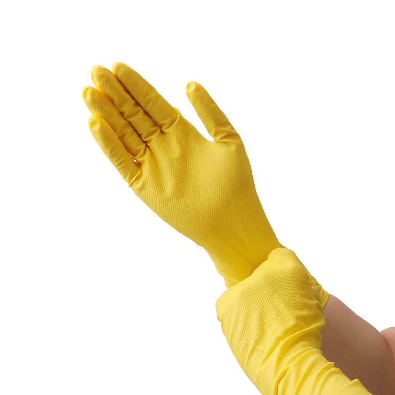 Нитриловые Перчатки Водонепроницаемые GMG зеленый желтый 12 дюймов с алмазным узором безопасные рабочие перчатки нитриловые механики перчатки - Цвет: Цвет: желтый