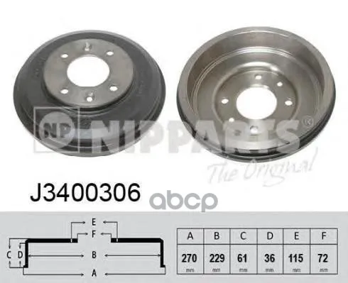 Барабан Тормозной Kia Kia Carens Ii 02- Nipparts J3400306 Nipparts арт. J3400306