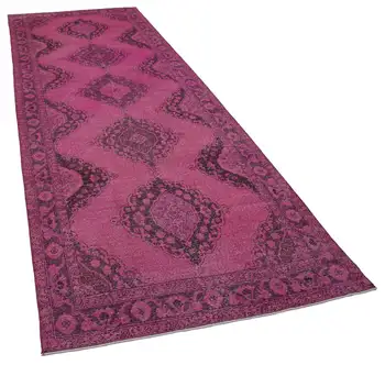 

142x388 Cm Pink Handmade English Over Dyed Runner Rug-5x13 Ft
