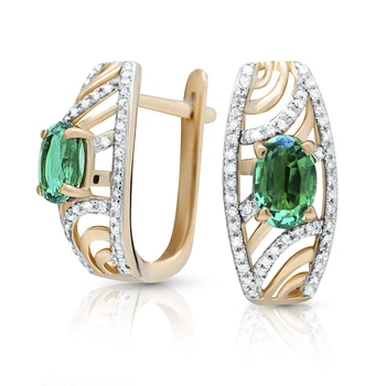 

Gold earrings with emeralds and diamonds VALTERA 585 sterling silver