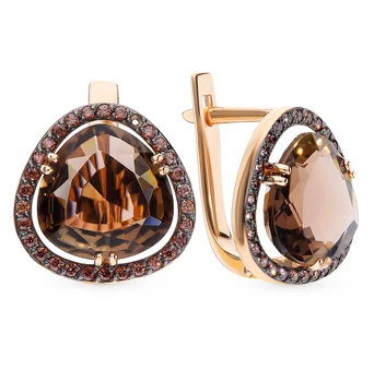 

Gold earrings with cubic zirconia and раухтопазом sunlight sample 585