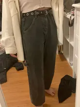 Women Jeans Cargo-Pants Wide-Leg Gray Loose Blue Girl Baggy High-Waist Straight Casual