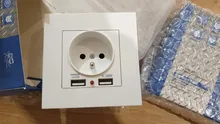 Delviz-enchufe estándar francés, CA 100-250V, Cargador USB de doble puerto para móvil, blanco con panel de interruptor, enchufe de corriente USB de pared de 16A
