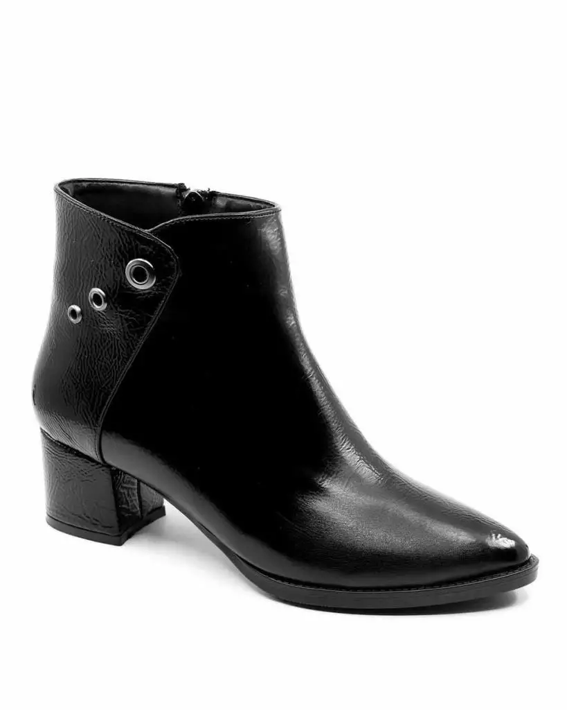 

Mosimoso Women's Ankle Height Boot Vinnie Black Print Patent Leather Pin Detail Zippered Women Boots