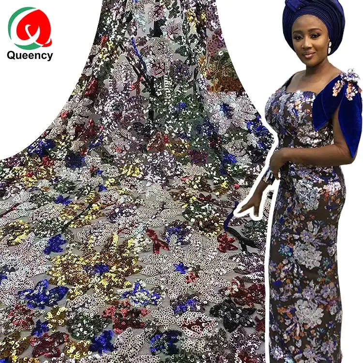 NQ927 Queency Сетчатое кружево нигерийское яркое вышитое блестками Тюлевое кружево итальянская кружевная ткань для шоу звезд и свадьбы 5 ярдов