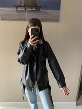 Women's Wild-Jacket Turn-Down-Collar Spring Zipper Black Fashion EAM High-Quality Loose