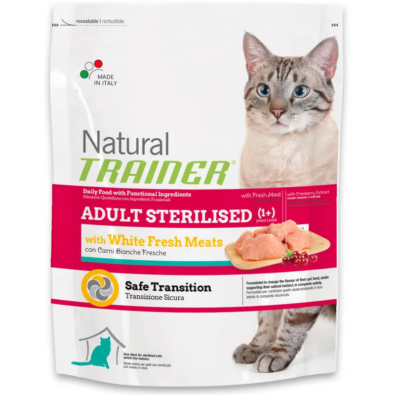 Корм для кошек TRAINER Natural Adult Sterilised для стерилизованных, со свежим белым мясом
