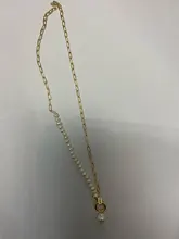 LOVOACC-collar de perlas naturales de agua dulce para mujer, cadena de eslabones gruesa dorada, cierre de palanca asimétrico, Gargantilla circular