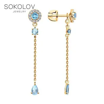 

Drop Earrings with stones SOKOLOV gold with Topaz and cubic zirkonia fashion jewelry 585 women's male, long earrings