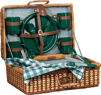

Sets basket picnic with Four plates, Four tops, Four napkins and Four full sets cutlery set with spoon, fork.