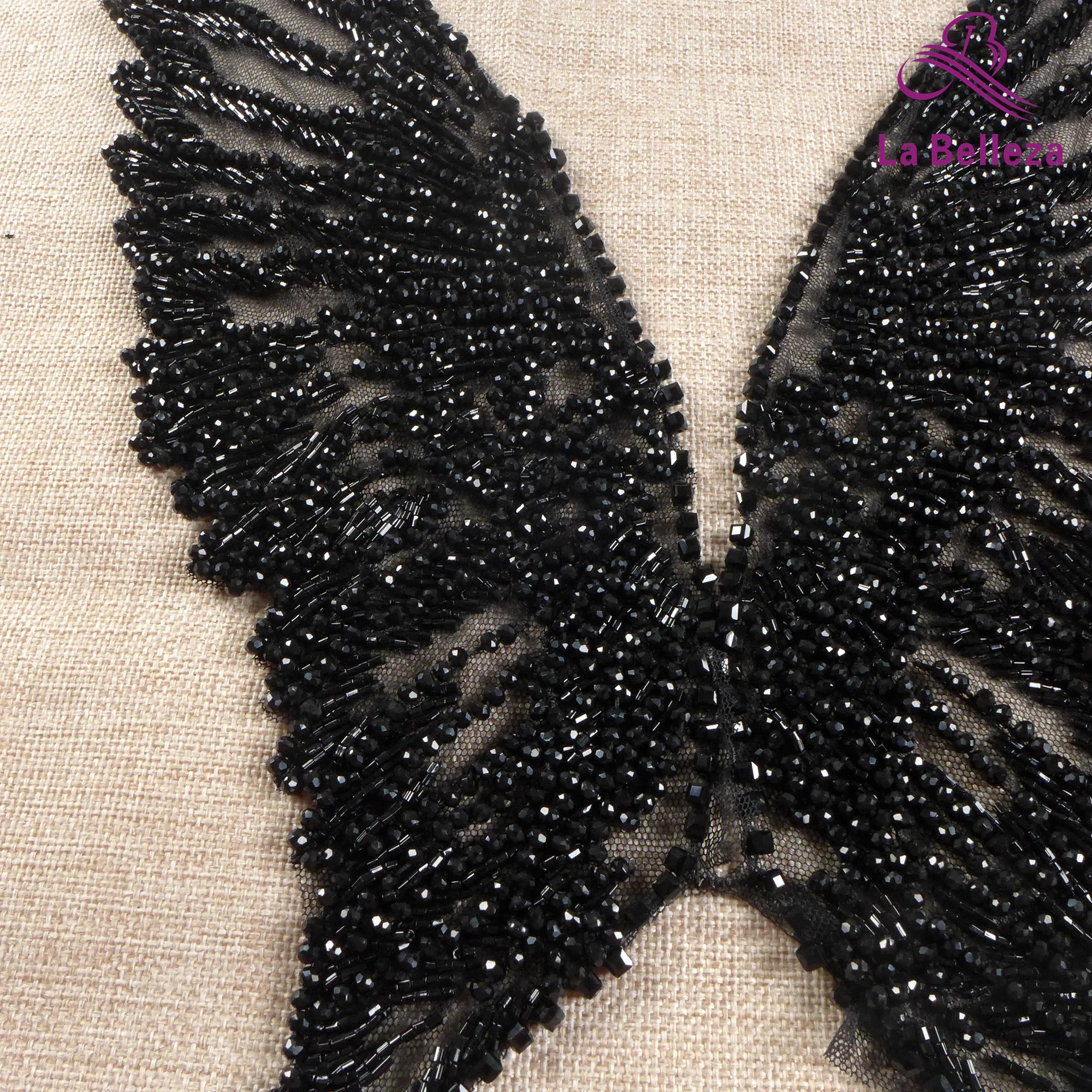 

Black/off white Handmade wing patch,crystal appliques,ivory gown patch by pair,Blac handmade pearls appliques,gold wedding patch
