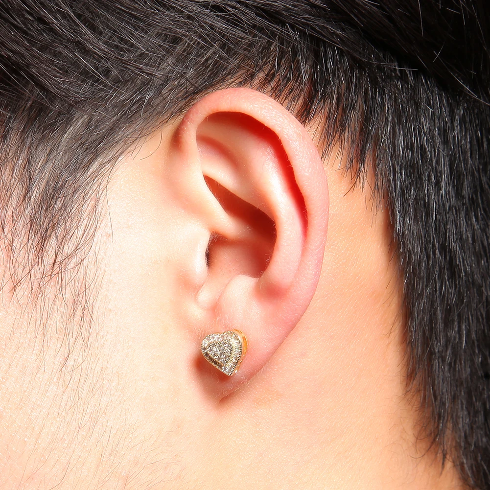 The Bling King Double Layer Heart Shape Stud Earring Paved Cubic Zirconia 925 Sterling Silver Earring Fashion Hiphop Jewelry