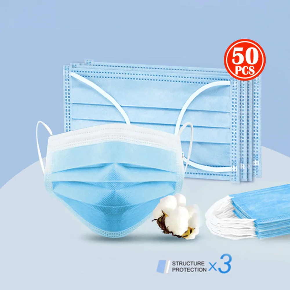 

Fast 12hrs 50pcs/box Disposable Face Mouth Masks Non Woven Disposable Anti-Dust PM2.5 Anti Breathing Earloops Masks