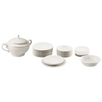 

Modern porcelain tableware 40 pieces | White porcelain two golden edges BREMEN