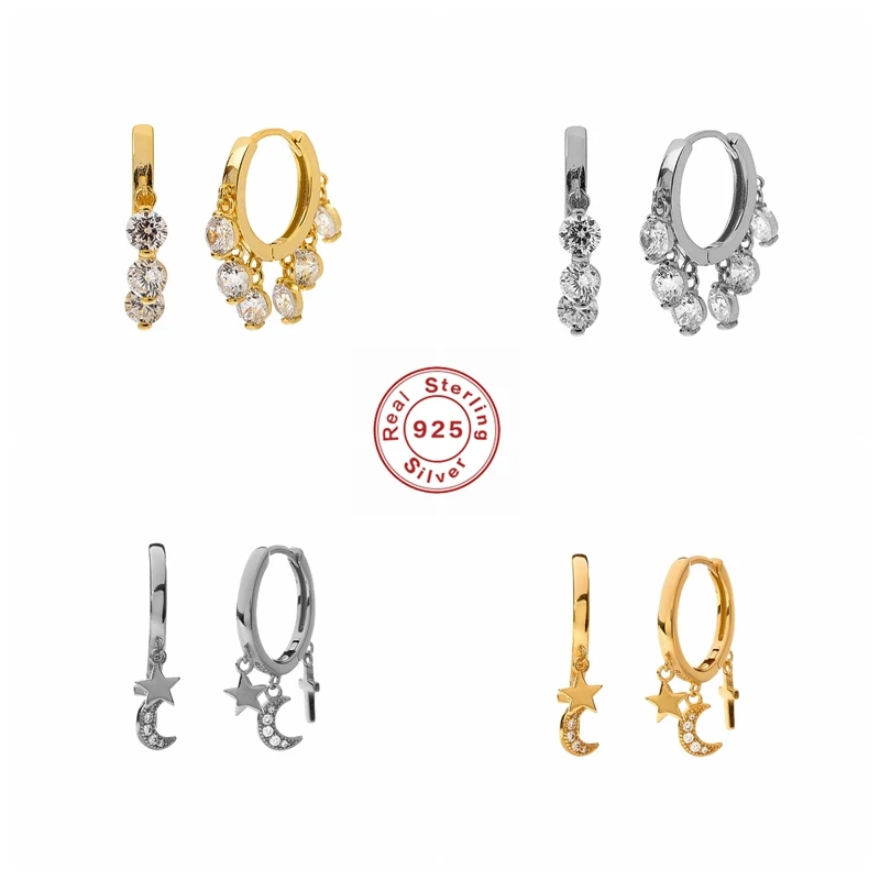 Hoop-Earrings Fine-Jewelry 925-Sterling-Silver Luxury Hanging-Pendientes Sparkling Solid