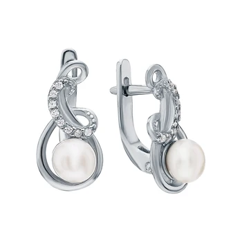 

Silver earrings with cubic zirconia and pearls cultured sunlight sample 925