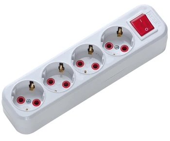 

PnpnElectric Ayka White 4 Gang Grounded Group Plug Socket With Switch 1P + N + GND 16A Plastic IP44 portable Usage 220 VAC