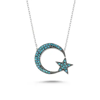 

Angemiel 925 Silver Zircon Stone Moon Star Necklace-Rhodium Plated