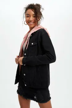 

DeFacto Woman Spring Cool Black Jacket Women Stylish Oversize Jacket Coats Women Pocket Jacket Tops-J4288AZ20SP