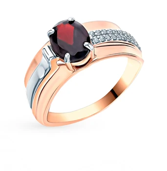 

Gold ring with cubic zirconia and Garnet sunlight sample 585