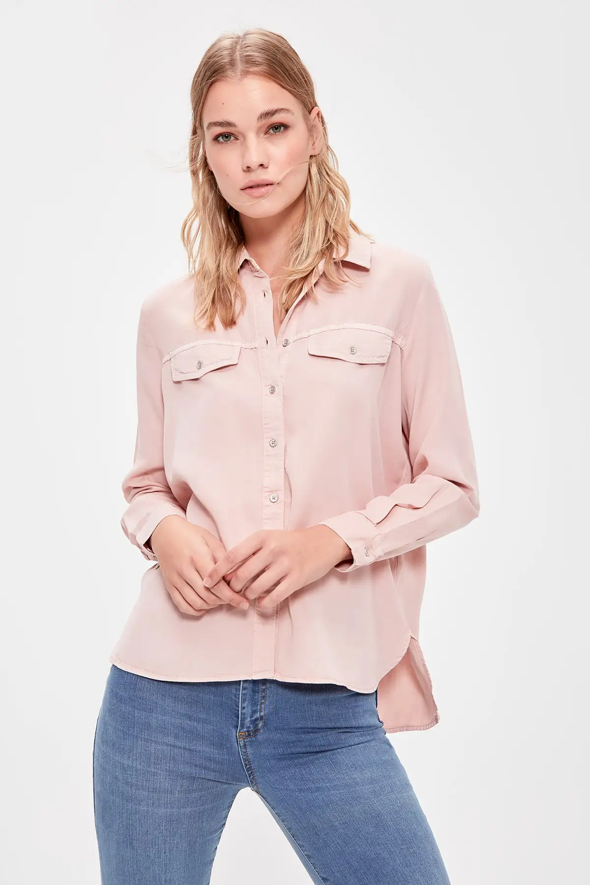 Trendyol лосось джинсовая ткань, tencel рубашка TWOAW20GO0262