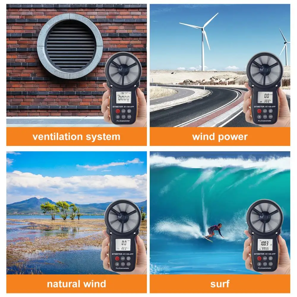 BTMETER BT 100 APP цифровой Анемометр тестер с мобильным приложением измеритель
