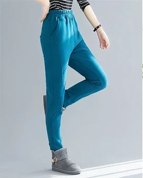 

Obrix Sporty Casual Style Female Pants Warm Mid Waist Calf Length Fleece Liner Pockets Pants For Women