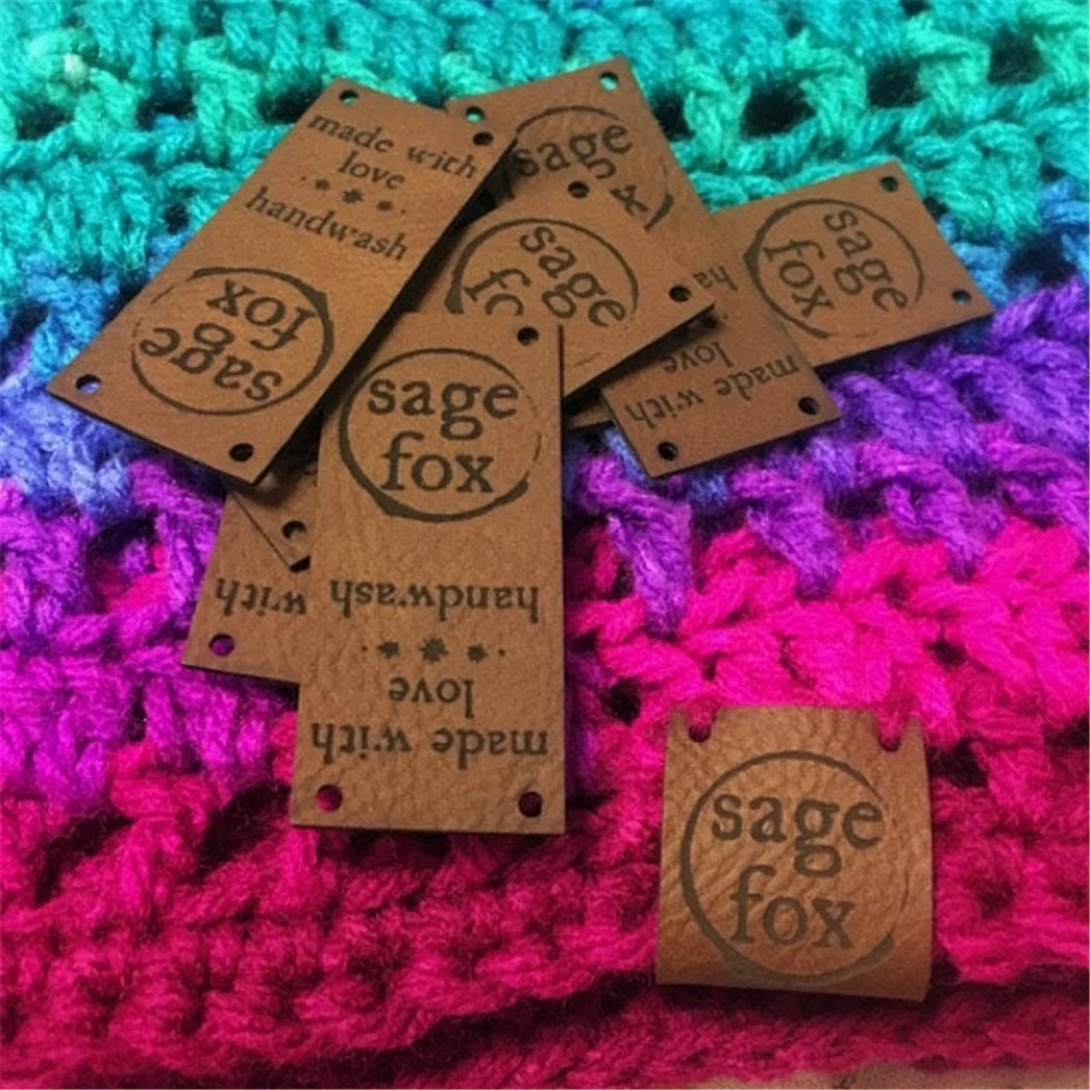 Custom Text Yarn Heart Faux Leather Screw in Tags for Knitting and Crochet  