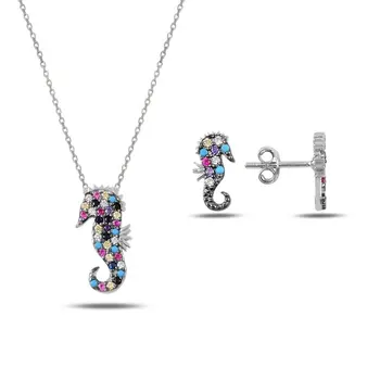 

Angemiel 925 Sterling Silver Mixed Color Zircon Stone Seahorse Set-Rhodium Plated