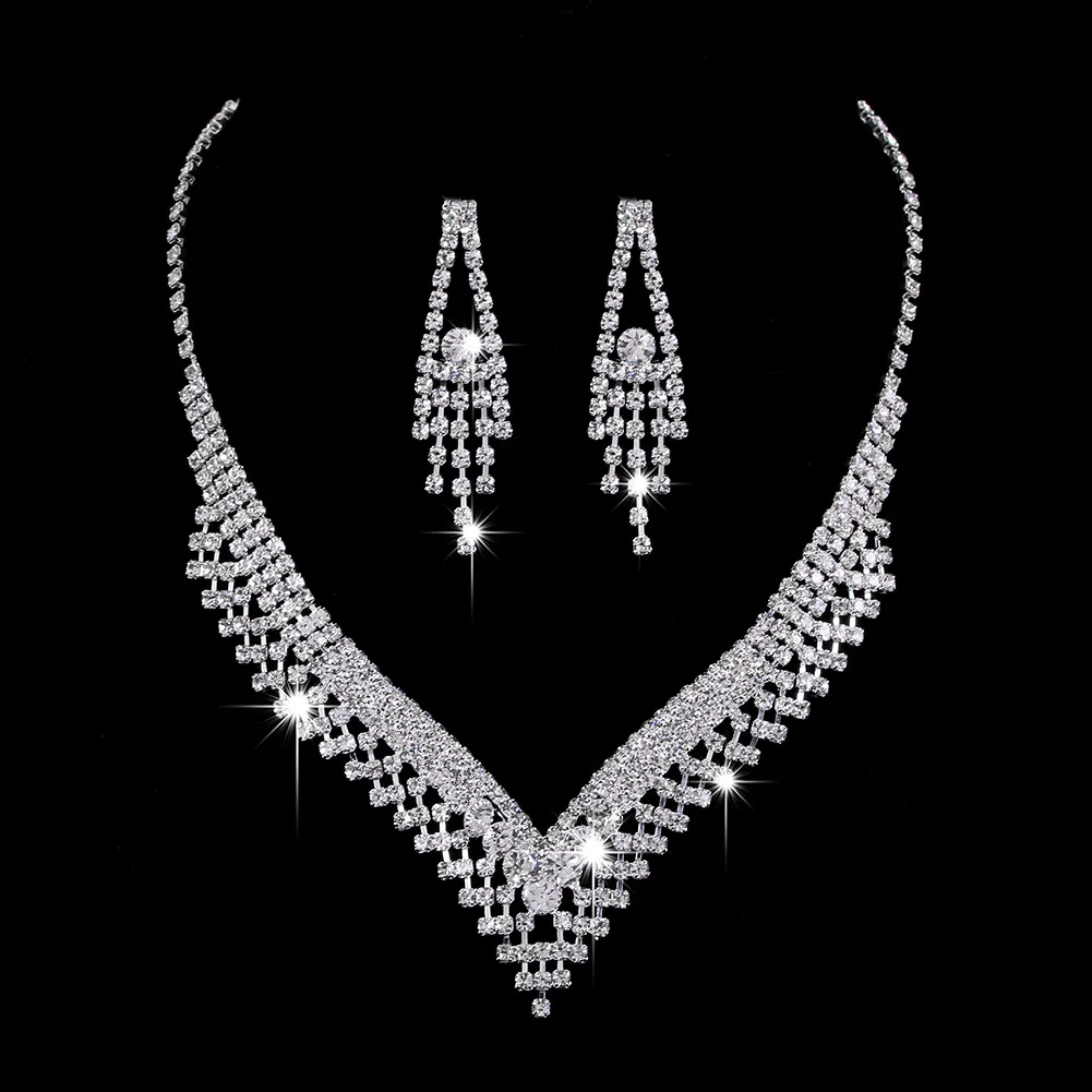 SEESKY Promotion Bright Full Zircon Drop Necklace Earrings Bridal Wedding Jewelry Set for Girls Party Gift Wholesale | Украшения и