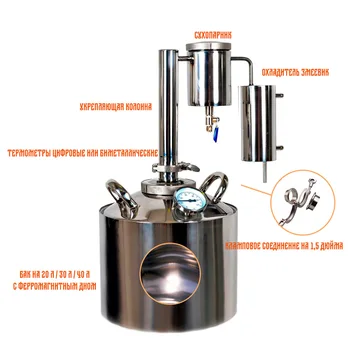 

Moonshine distiller yuruzan P+, premium plus with steam-dome home moonshine and receipt of alcohol, DIY, home still
